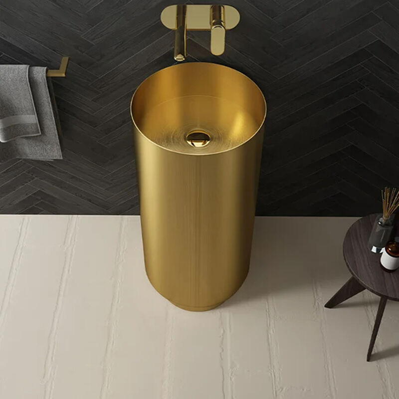Deluxe stainless steel column basin Gold