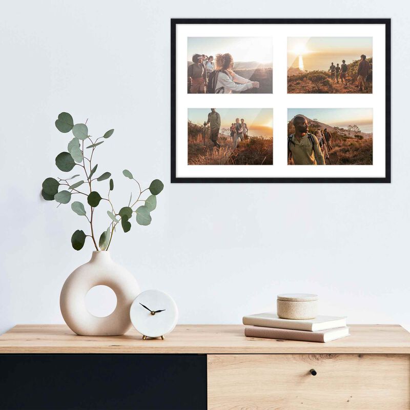 12x16 Wood Collage Frame with White Mat For 4 5x7 Pictures