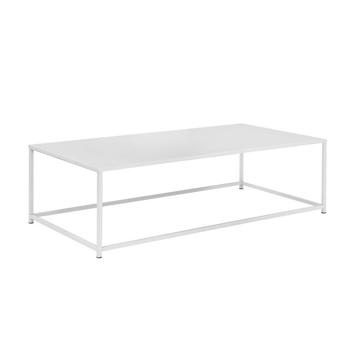 Eme 48 Inch  Coffee Table, Rectangular Tabletop, Modern White Metal Frame - Benzara