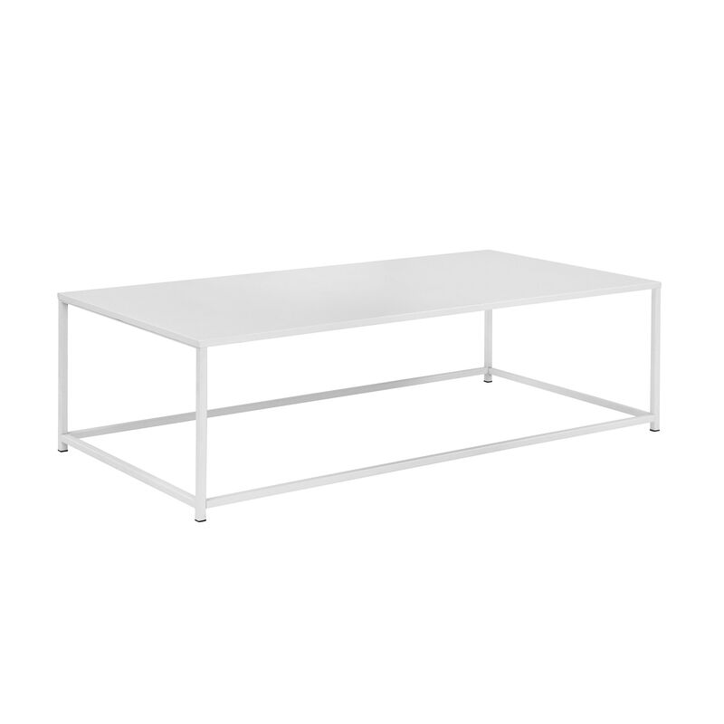 Eme 48 Inch  Coffee Table, Rectangular Tabletop, Modern White Metal Frame - Benzara