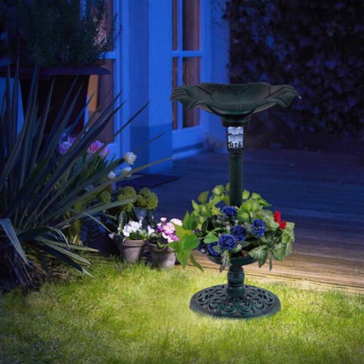 Solar-Powered Pedestal Birdbath & Feeder Combo Outdoor Garden Water Bowl with Light