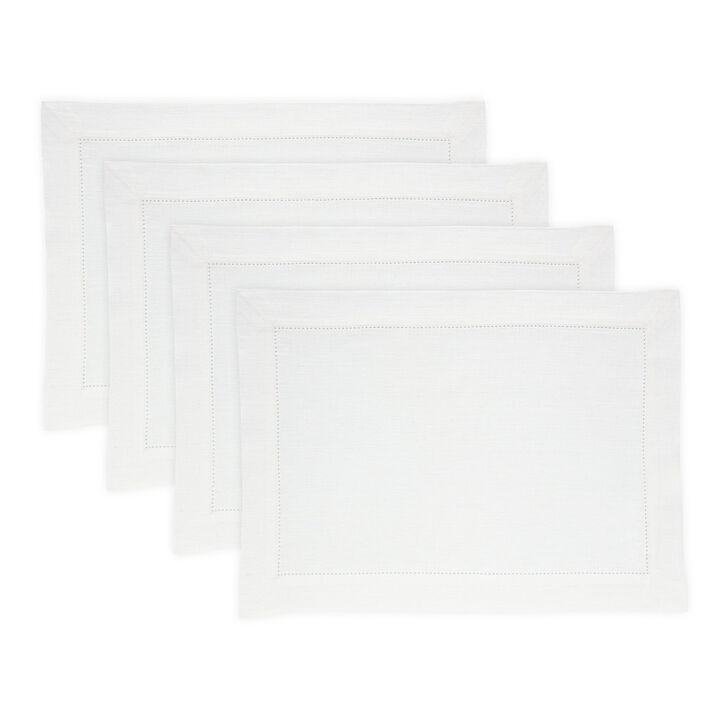 Solino Home 100% Pure Linen Placemats 14 x 19 Inch Set of 4 |Medium Weight Hemstitch