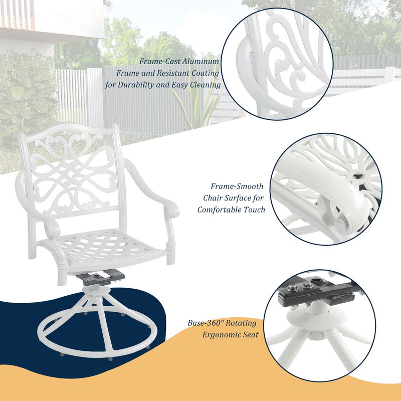 MONDAWE Outdoor Bistro Dining Chairs Patio Cast Aluminum Dining Swivel Rocker Chair (Set of 2)