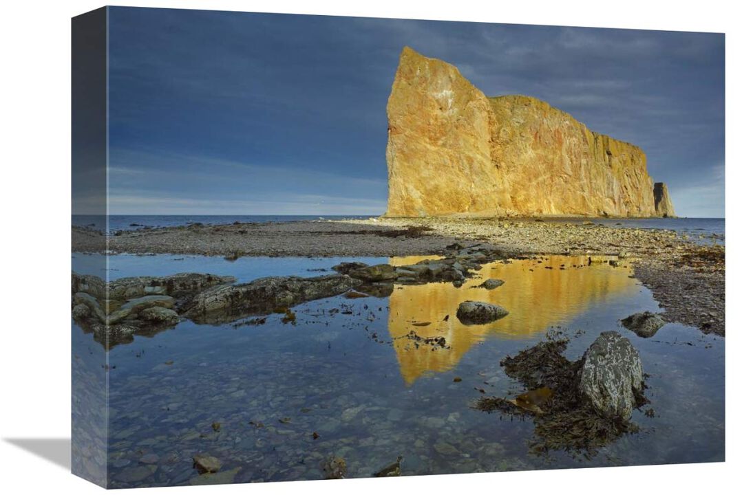 Coastline and Perce Rock, a limestone formation, Quebec, Canada-Canvas Art-16x12