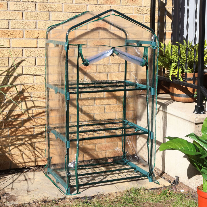 Sunnydaze Iron PVC Cover Mini Greenhouse with 3 Shelves/Zipper - Clear