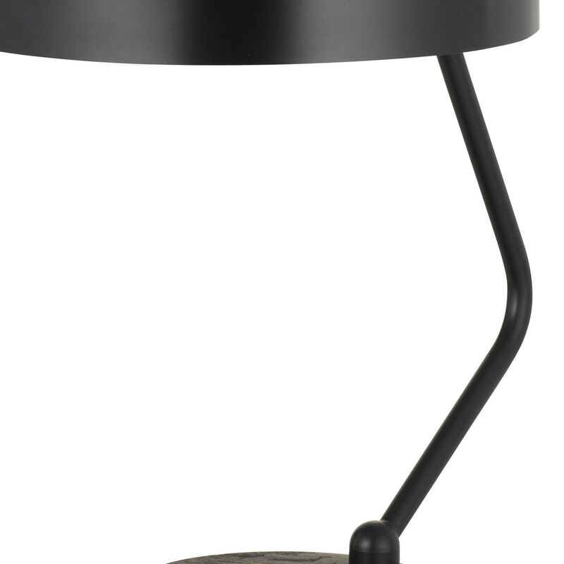Metal Lined Fabric Shade Desk Lamp with Wooden Base, Beige and Black-Benzara