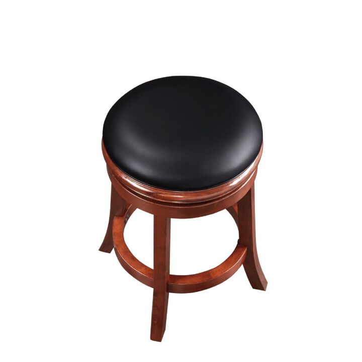 Sabi 24 inch Swivel Counter Stool, Solid Wood, Faux Leather, Brown, Black-Benzara