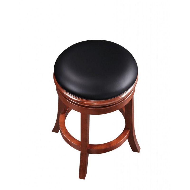 Sabi 24 inch Swivel Counter Stool, Solid Wood, Faux Leather, Brown, Black-Benzara