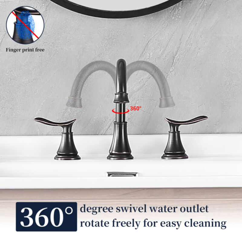 Modern Oil Rubbed Bronze Widespread Bathroom Faucet,  2-Handle Vanity Sink Faucet with Drain