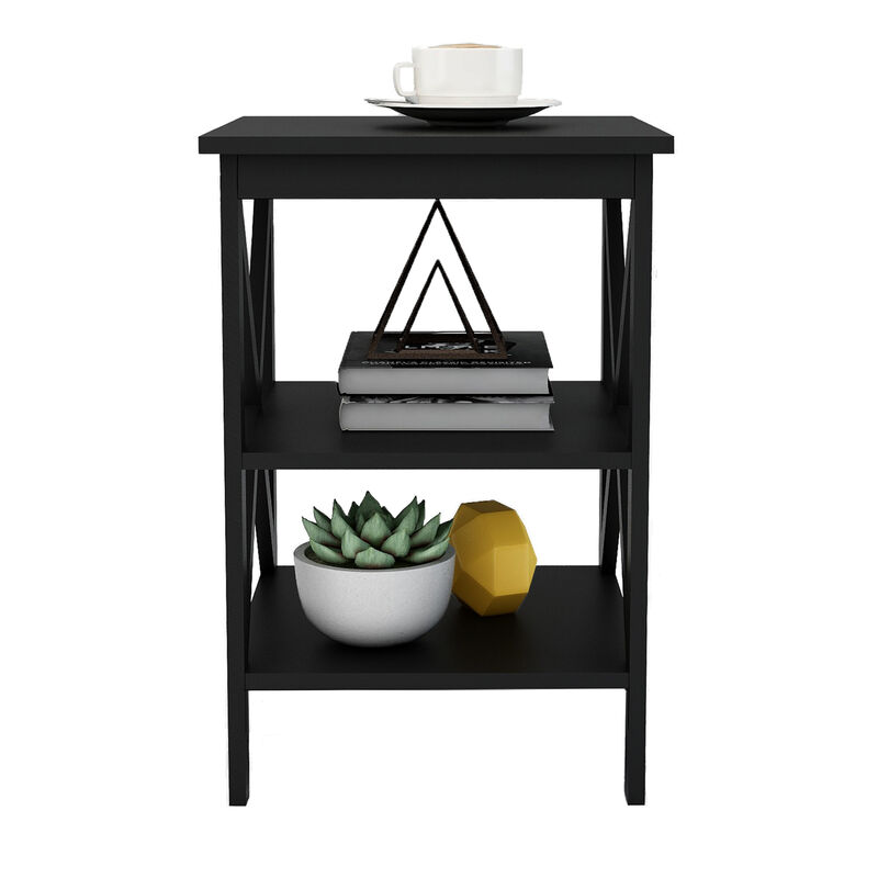 15.75 in. W. Black 24.02 in. H. Rectangle Wood End Table with Shelves