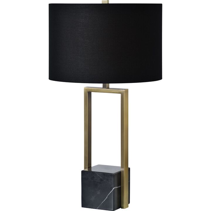 27.75" Antique Brass Marble Table Lamp with Black Shade