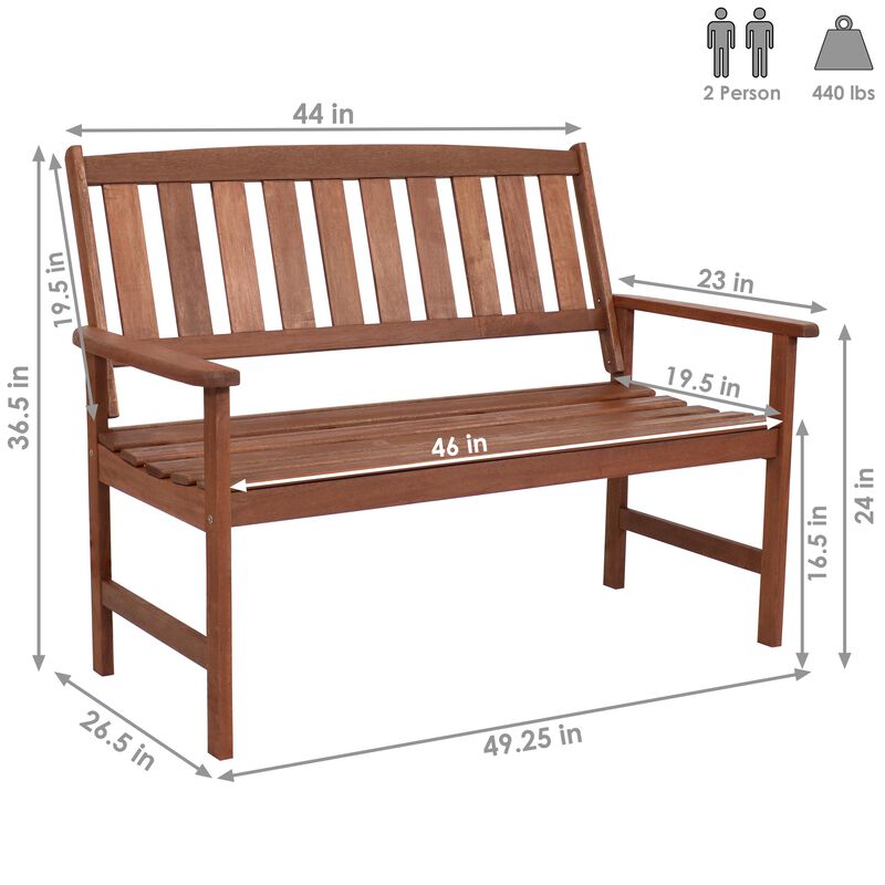 Sunnydaze 2-Person Meranti Wood with Teak Oil Finish Outdoor Garden Bench