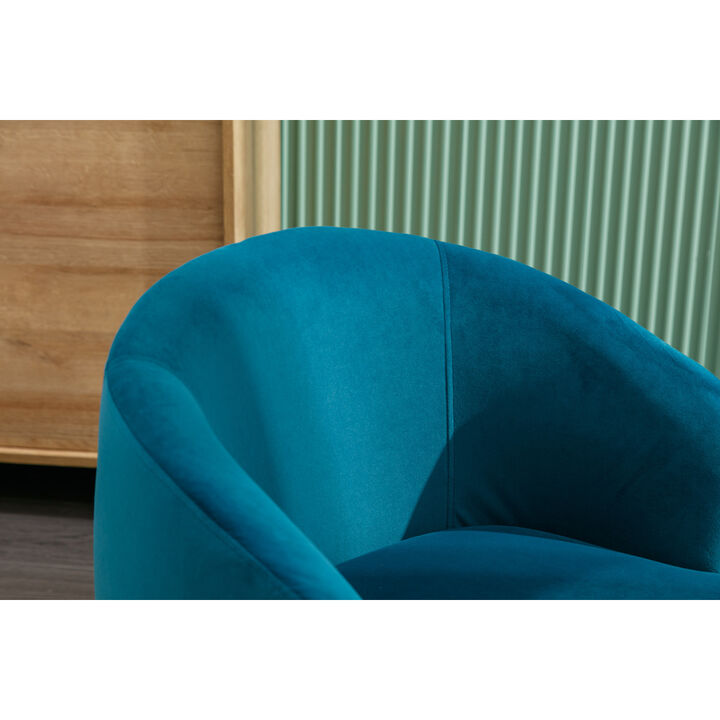 Velvet Fabric Swivel Accent Armchair Barrel Chair With Powder Coating Metal Ring, Teal