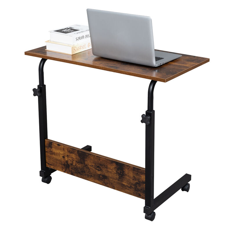 Adjustable Height Rolling Side Table, P2 15MM MDF & Steel with Baffle for Workspace