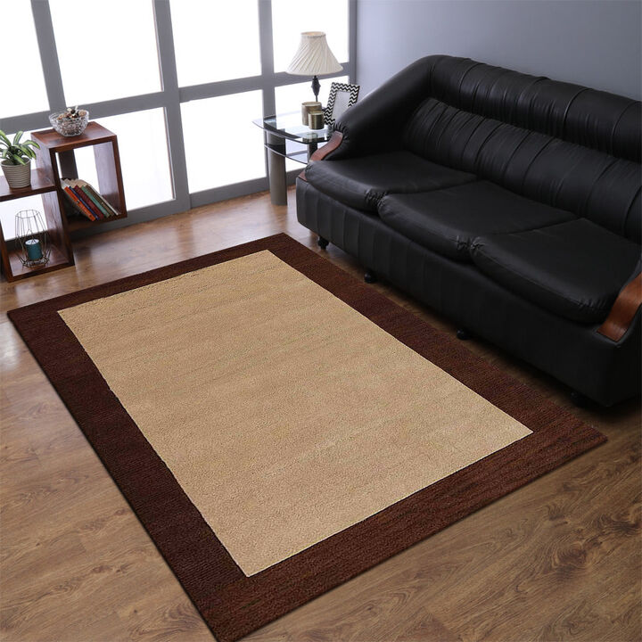 RUGSOTIC CARPETS HAND TUFTED WOOL ECO-FRIENDLY AREA RUGS  - 4'x6', Rectangle Shape, Beige & Brown, Contemporary Modern Design, High Pile Handmade Area Rugs for Living Room, Bed Room (K00201)