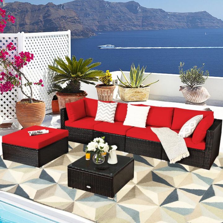 Hivvago 6 Pieces Outdoor Patio Rattan Sectional Sofa Set with Coffee Table