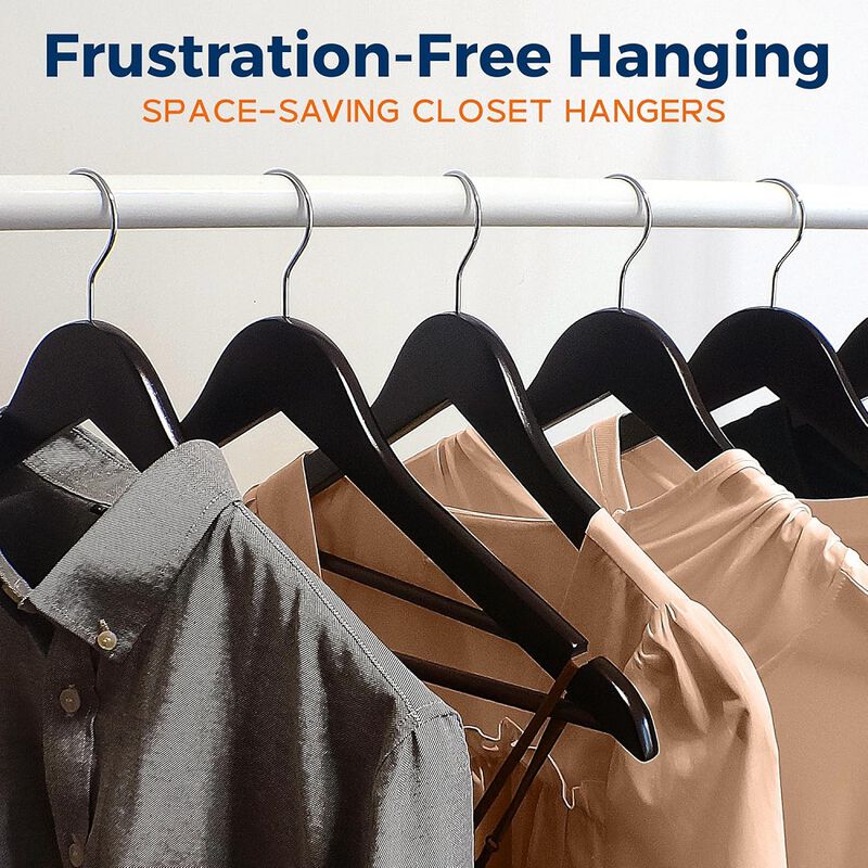 Wooden Clothes Hangers - 30 Pack, Durable, Non-Slip, Space-Saving Hangers for Dresses, Coats, and More, Holds Up to 10 lbs with 360° Swivel Hook, Brown Finish