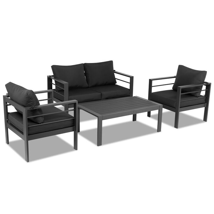 4-Piece Modern Aluminum Patio Set, Outdoor Sectional Sofa with Coffee Table & Cushions