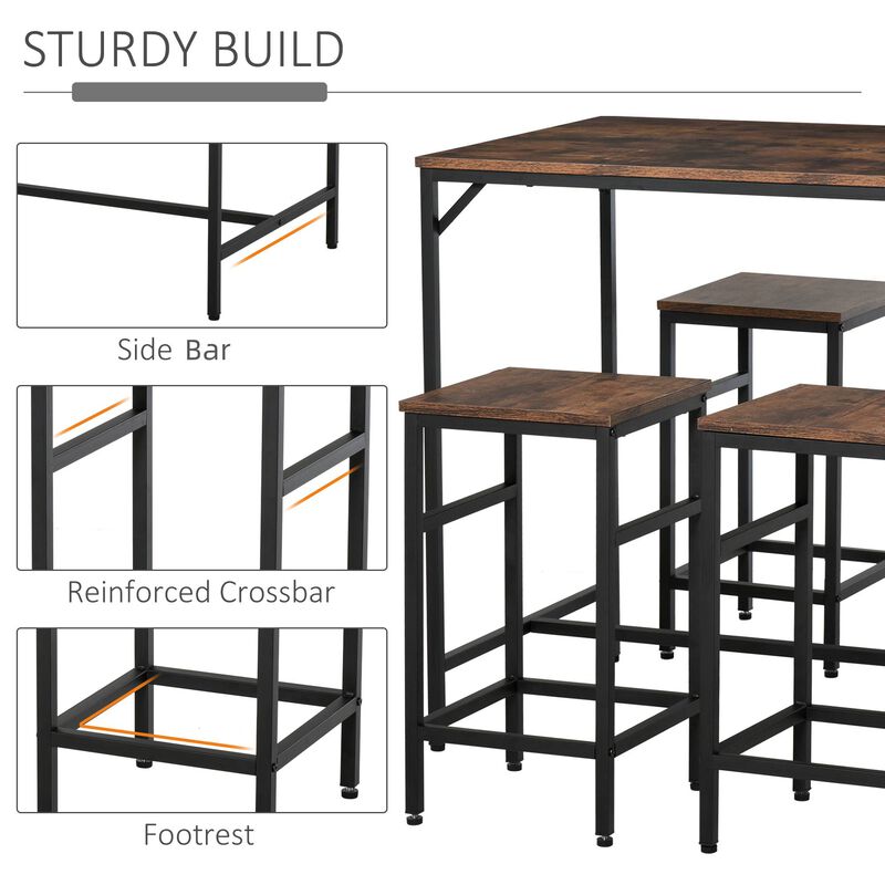 Rustic Dining Set: Industrial 5-Piece Bar Table and Stools