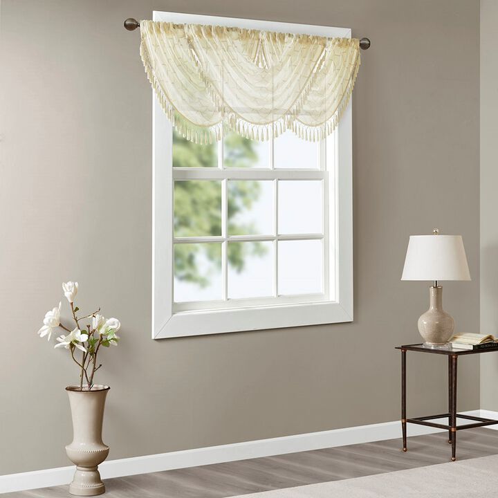 Gracie Mills Cyprian Sheer Allover Diamond Embroidered Waterfall Valance
