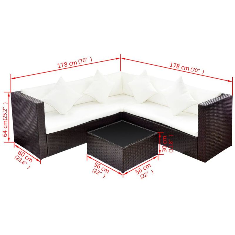 vidaXL 4 Piece Garden Lounge Set with Cushions Poly Rattan Brown