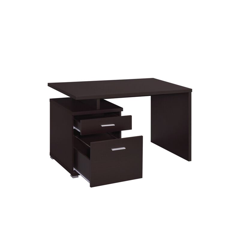 Wooden Contemporary Desk with Cabinet, Brown-Benzara