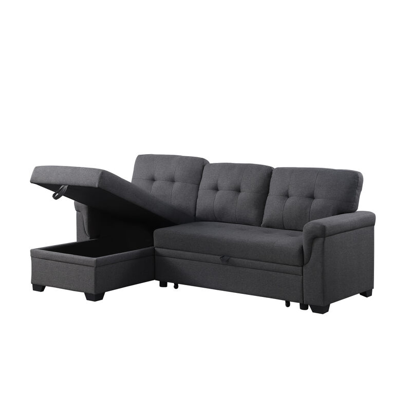 Lucca Dark Gray Linen Reversible Sleeper Sectional Sofa With Storage Chaise