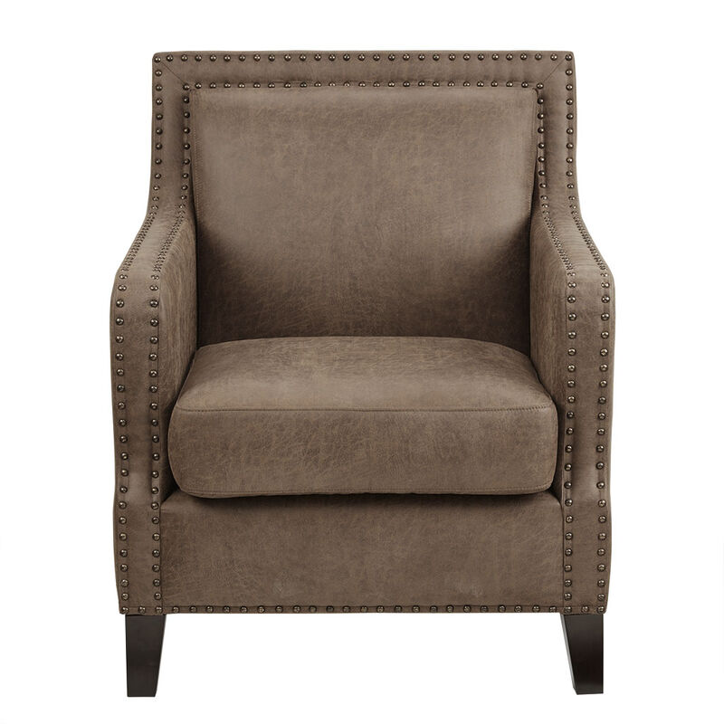 Gracie Mills Sharp Morocco Wood and Faux Leather Accent Chair