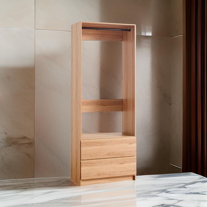 Dee Modular Closet System, 1 Metal Hanging Rod and 2 Drawer, Oak Brown