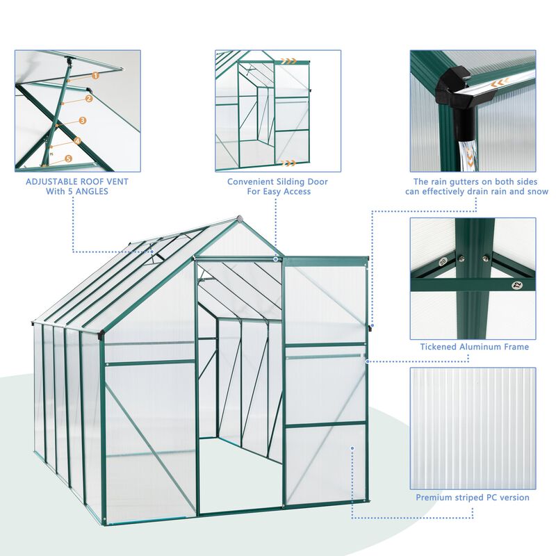 MONDAWE 6X10 FT Polycarbonate Greenhouse Raised Base and Anchor Aluminum Heavy Duty Walk-in Greenhouses for Outdoor Backyard in All Season