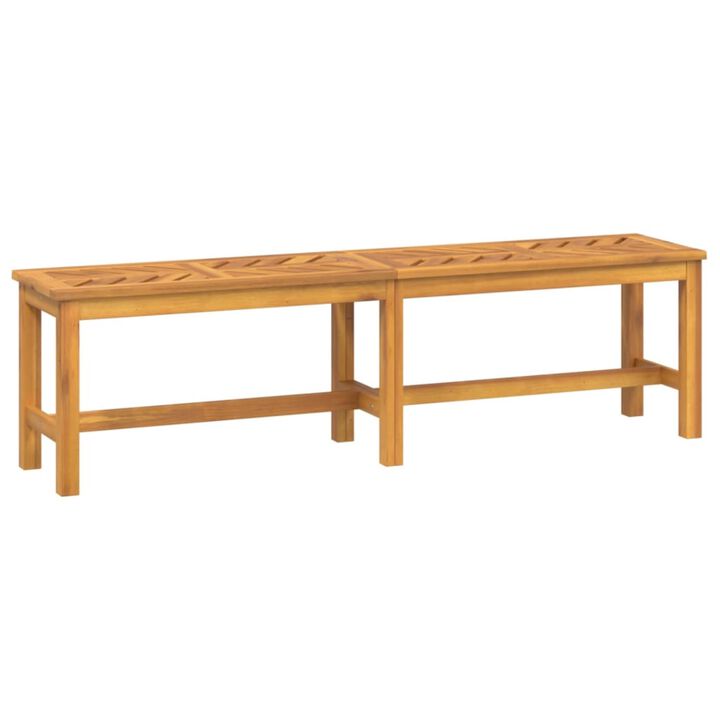 vidaXL Brown Patio Bench, 59.1" Solid Acacia Wood Farmhouse Style, Fishbone Patterned Slats, Durable Outdoor Garden and Terrace Bench, Assembly Required