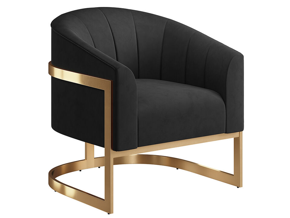 BELLEZE Upholstered Accent Chair, Modern Velvet Barrel Chair Comfy Lounge Room Chair Arm Chair with Gold Stainless Base for Living Room Bedroom - Alfred (Black)