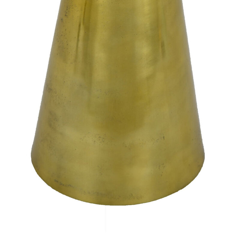 Modern Plant Stand Table, 18 Inch Round White Marble, Gold Metal Base - Benzara