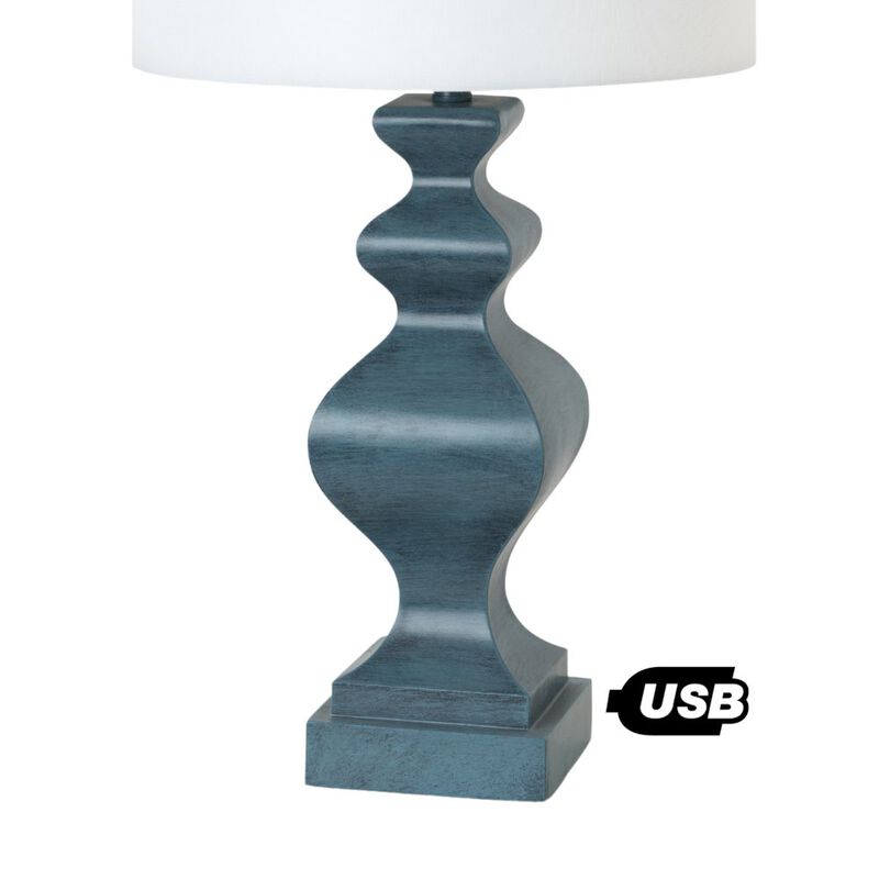 Lux Lighting Cyrus 32 Blue Polyresin Table lamp, (Set of 2)