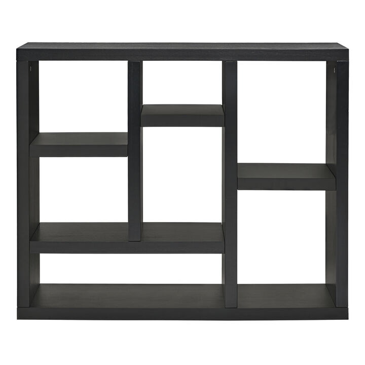 35.63 in.Tall Black Wood 7-Shelf Bookcase with Shelve