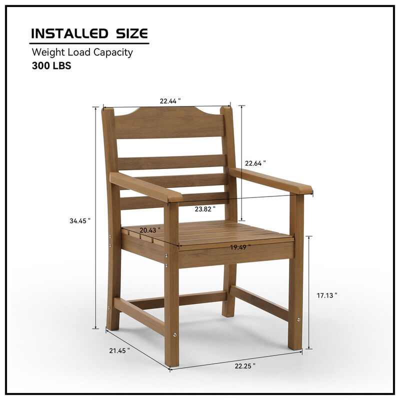 Patio Dining Chair With Armrest Set Of 2, Hips Materialwith Imitation Wood Grain Wexture, Teak