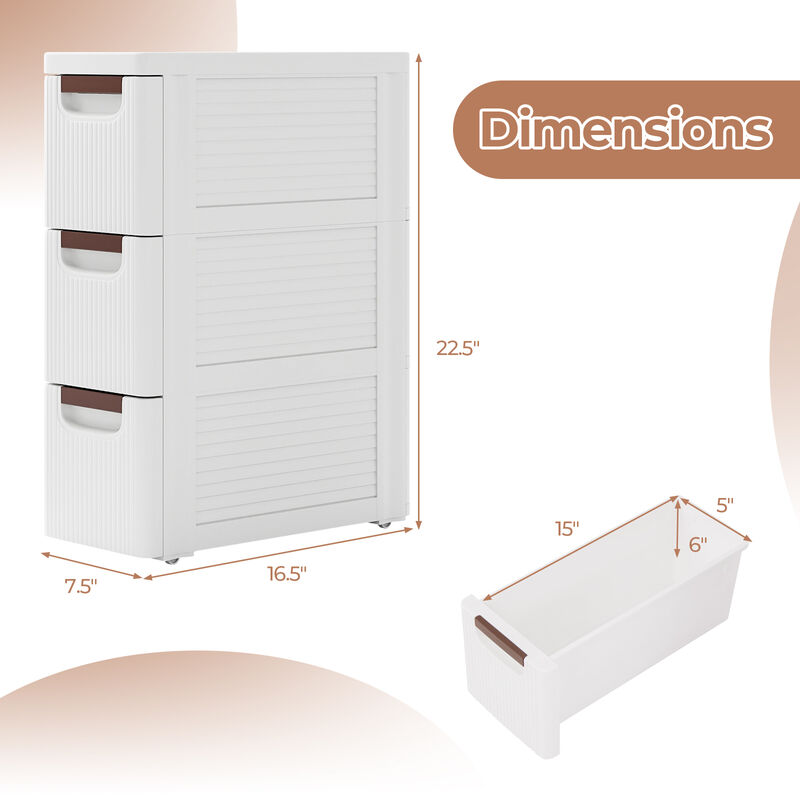 Drawer Rolling Organizer Unit Narrow Storage Cabinet with Built-In Wheels for Small Space