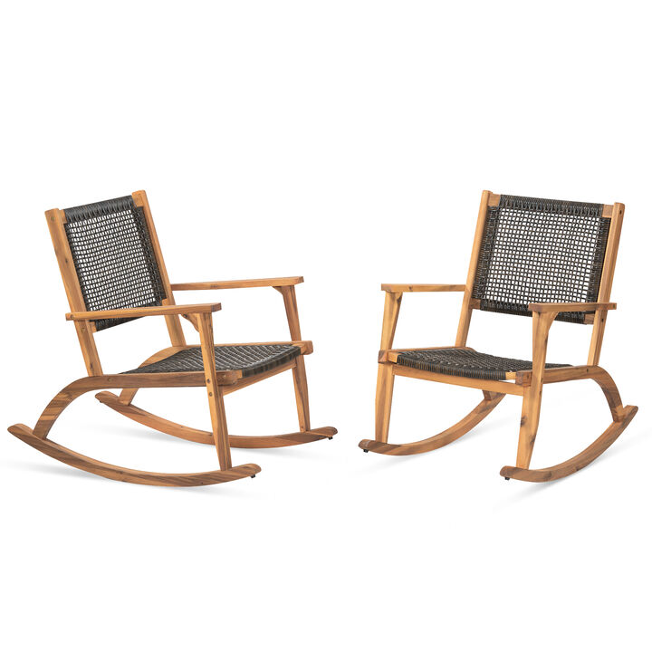 Merax 2 Pieces Outdoor Patio Acacia Wood Rocking Chair