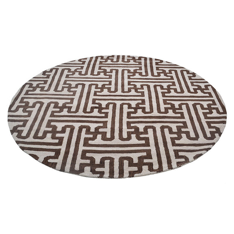 RUGSOTIC CARPETS HAND TUFTED WOOL ECO-FRIENDLY AREA RUGS - 8'x8', Round Shape, Cream & Brown, Contemporary Modern Design, High Pile Handmade Anti Skid Area Rugs for Living Room, Bed Room (K00727)
