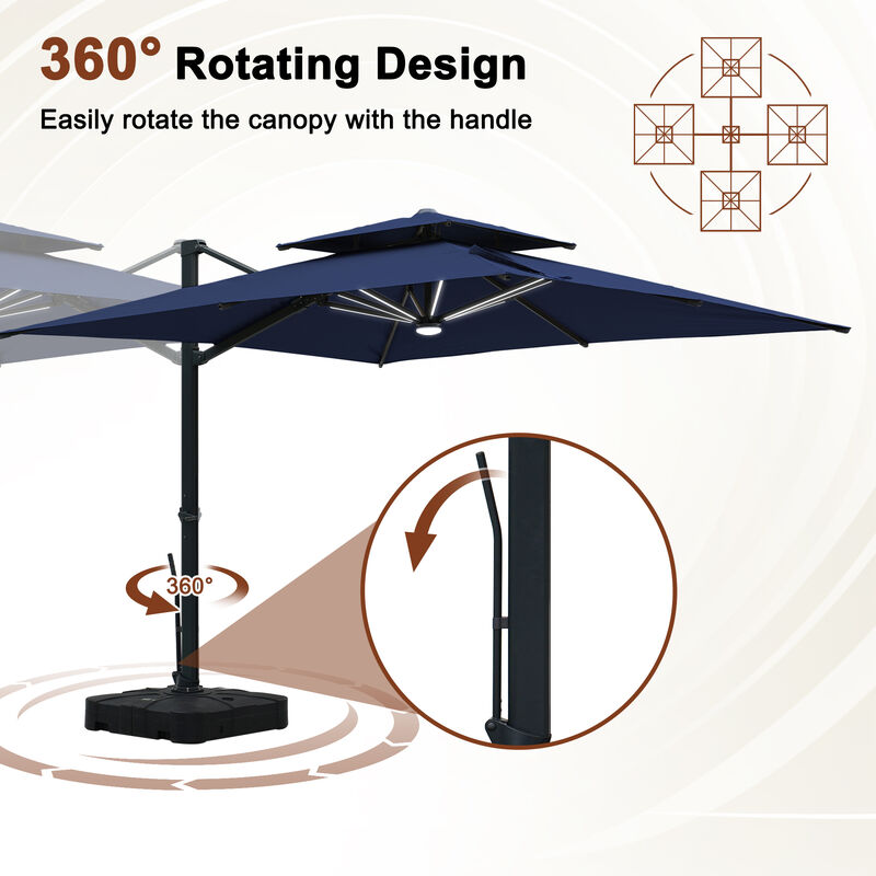 MONDAWE 10ft Patio Double Top Bright Umbrella Removable LED With Base Stand Included, Navy