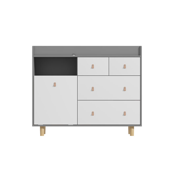 FUFU&GAGA 4-Drawer Baby Changing Table with Storage Cabinet （32.3" W x 18" D x 37" H ), Natural Wood & White