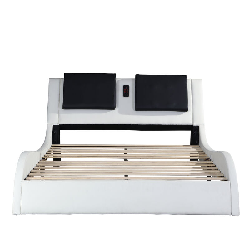 PU Leather Upholstered Platform Bed Frame With LED Lighting, Tooth Connection
