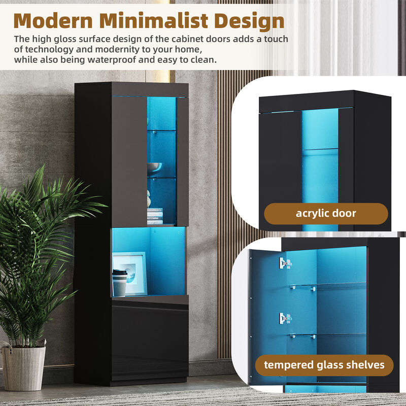 Merax High Gloss Storage Cabinet with LED Lights
