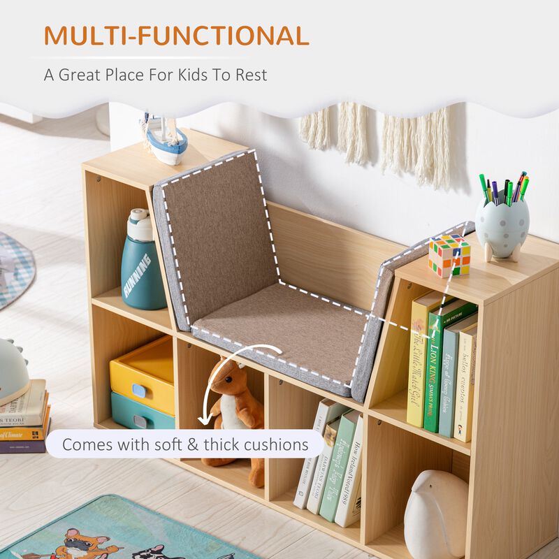 Natural Kids' Nook: 6-Cube Bookcase Organizer with Reading Seat