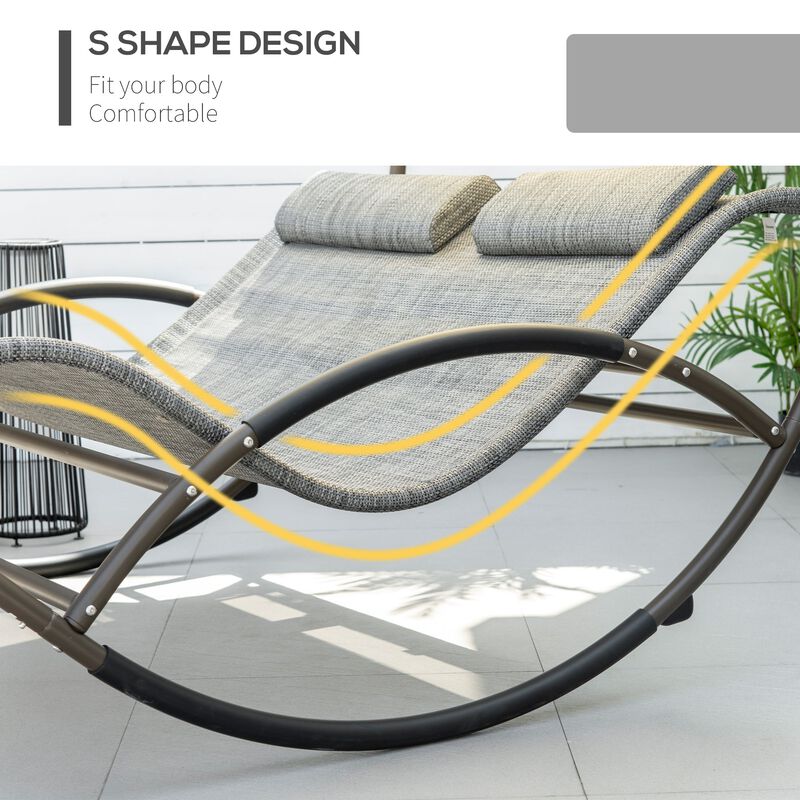 Light Gray Patio Lounger: Double Rocking Bed with Canopy