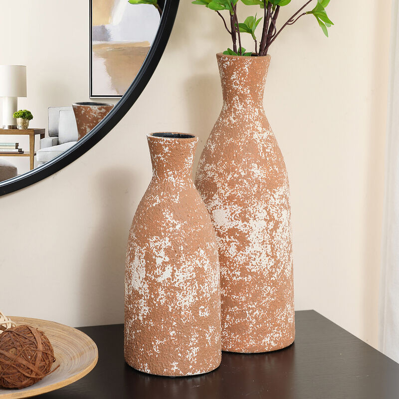 LuxenHome Rustic Brown Round Stoneware Vase