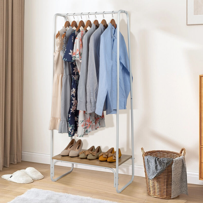 Freestanding Clothes Rack with Shelf, Adjustable Garment Rack for Clothing Storage