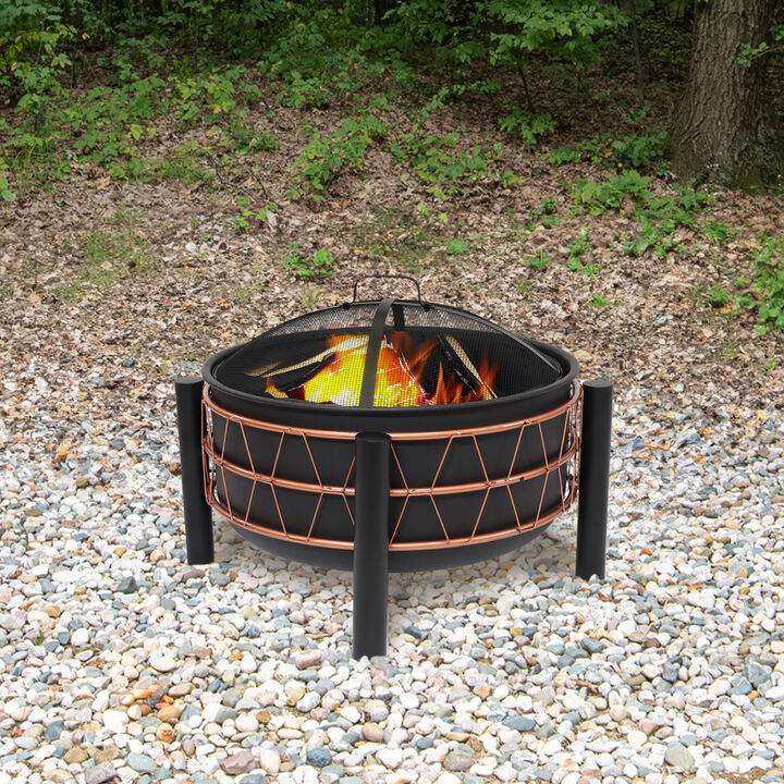 Sunnydaze 24.5-Inch Wood-Burning Fire Pit with Trapezoid Pattern - Black