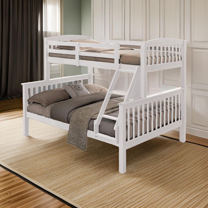 Bruke Twin/Full Size Bunk Bed with Ladder, Slatted White Solid Hardwood