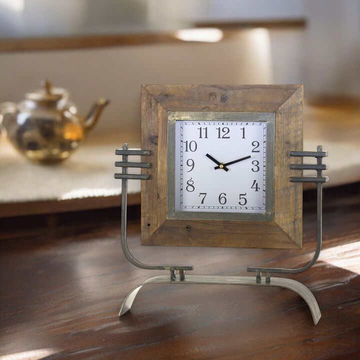 Clock On Stand 15" x 17.5"H Iron/Wood